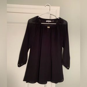 Beautiful Black Shirred Flowy Top with Sheer Sleeves from Calvin Klein
